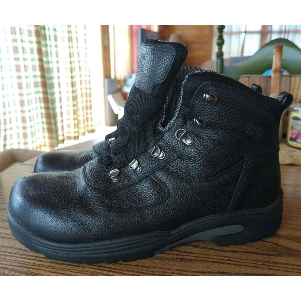 Drew Mens Rockford Black Tumbled Leather Boots Comfort Waterproof Steel 13W Wide